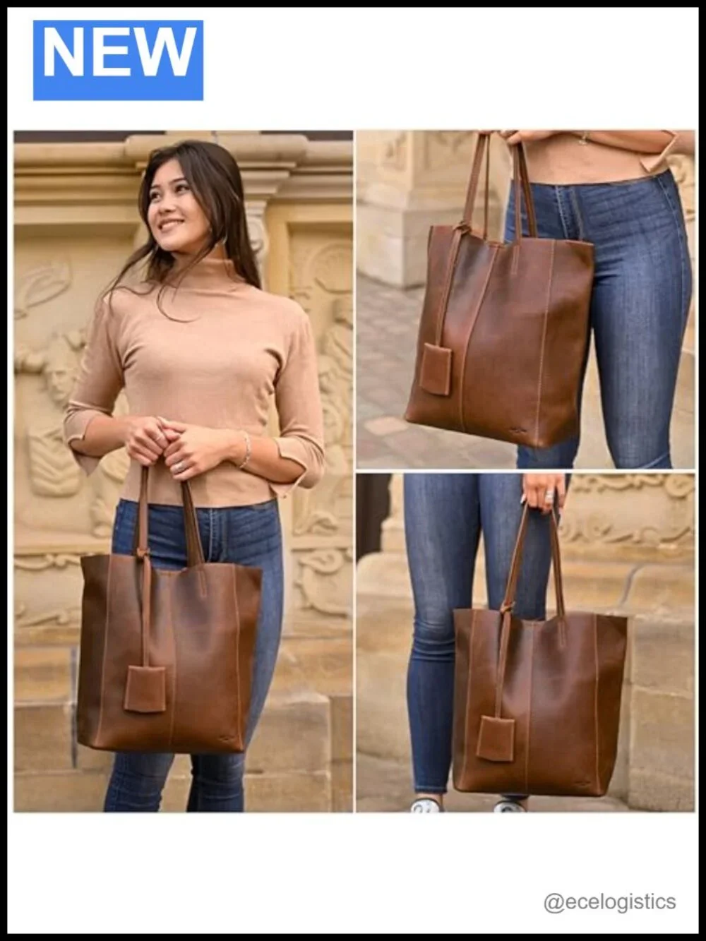 Genuine Cowhide Leather Tote Bag for Women, Fits 15